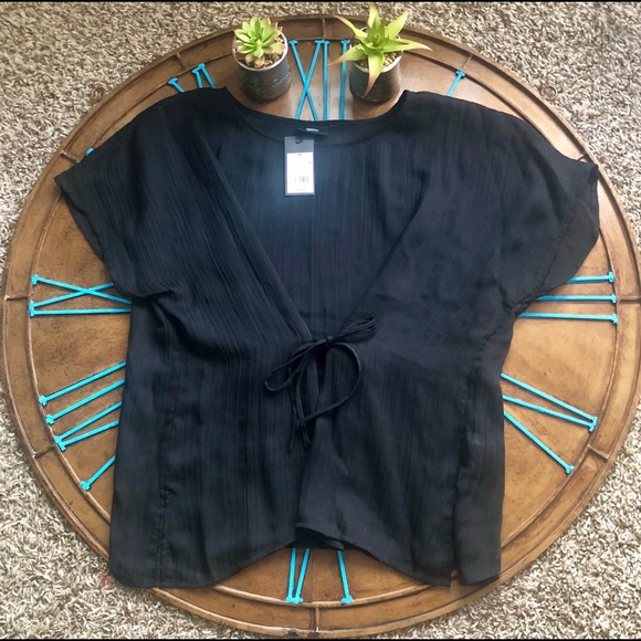 MOSSIMO - SHEER BLACK BLOUSE TIES IN FRONT. - Picture 2 of 6